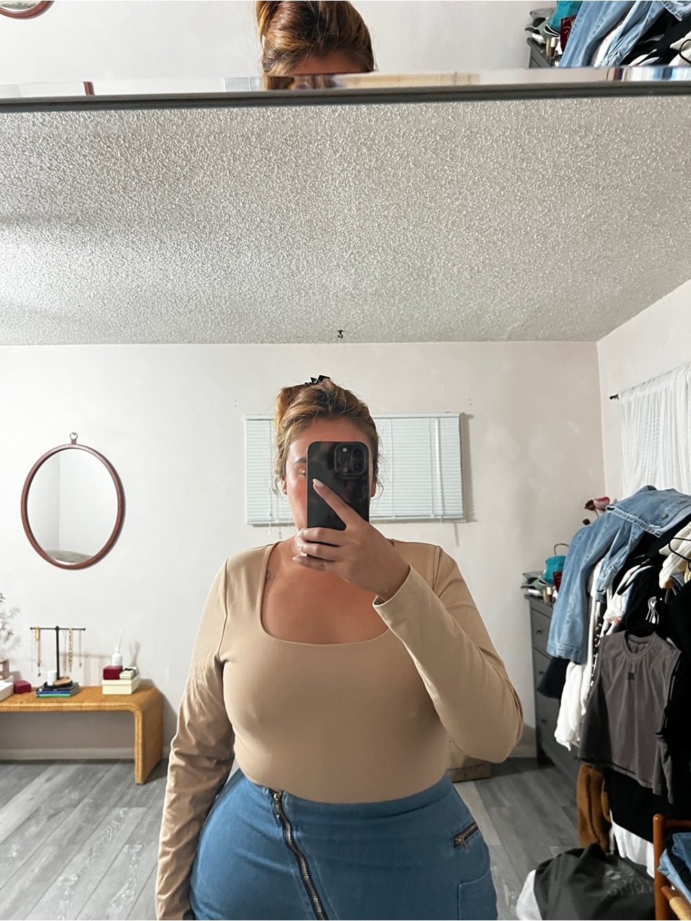 Women’s Square Neck Long Sleeve Bodysuit - Beige